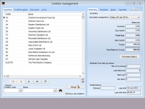 Creditor management|Creditor detail|Building an order|Receiving inwards goods|Receiving inwards goods - a sub-screen|Purchasing a service|Creditor setup|